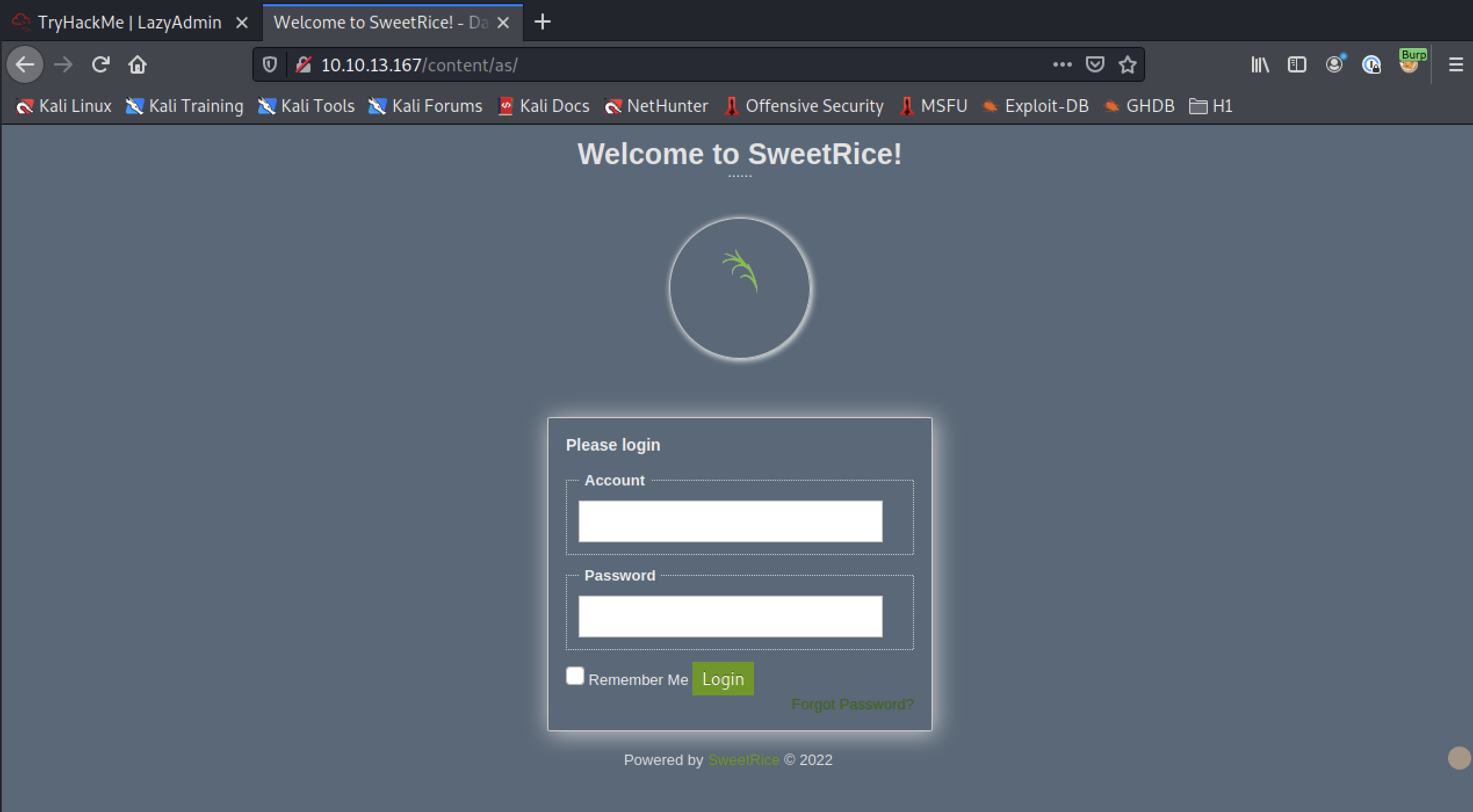 SweetRice CMS Admin Portal Login