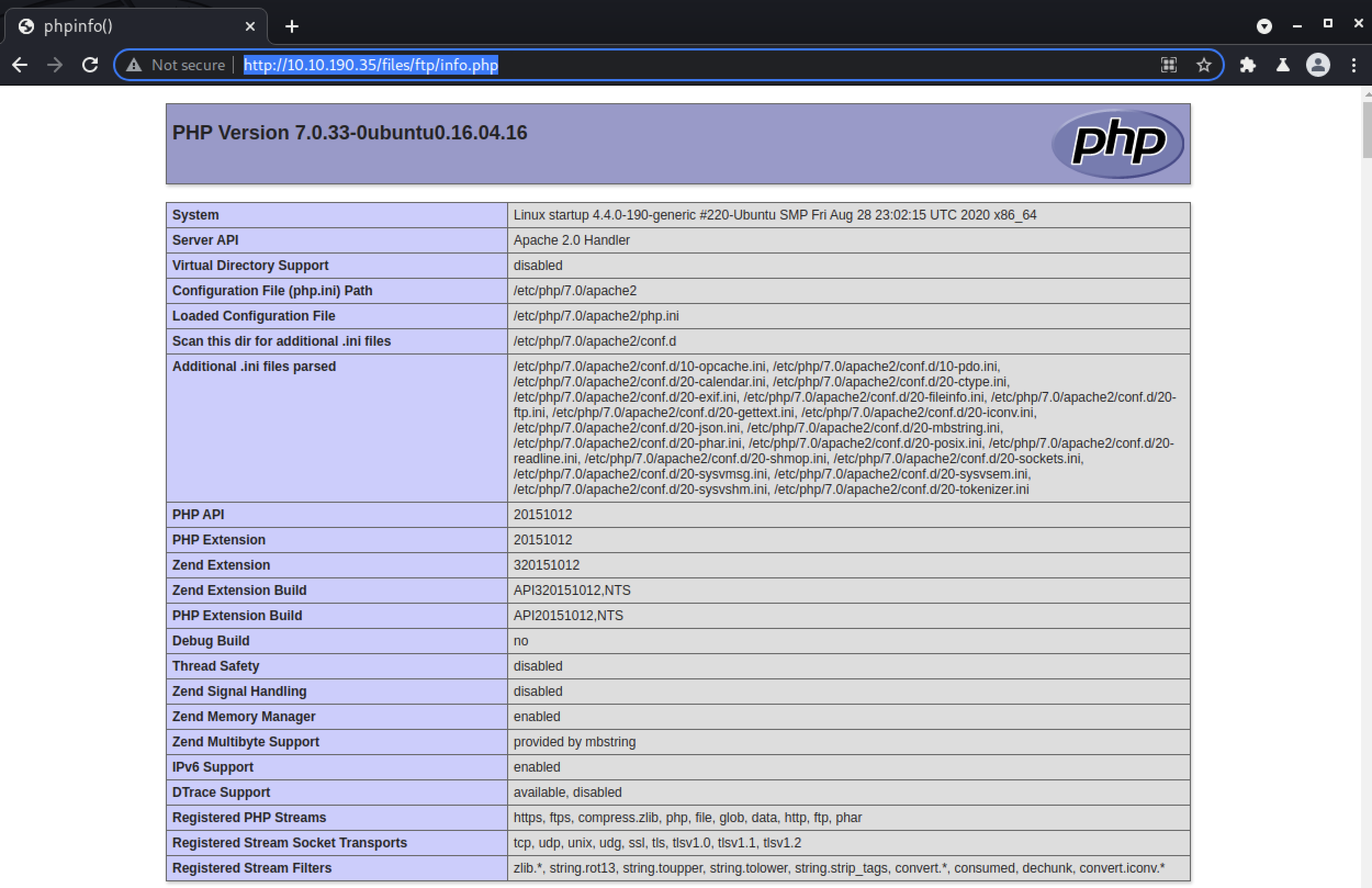 Running phpinfo() on the target