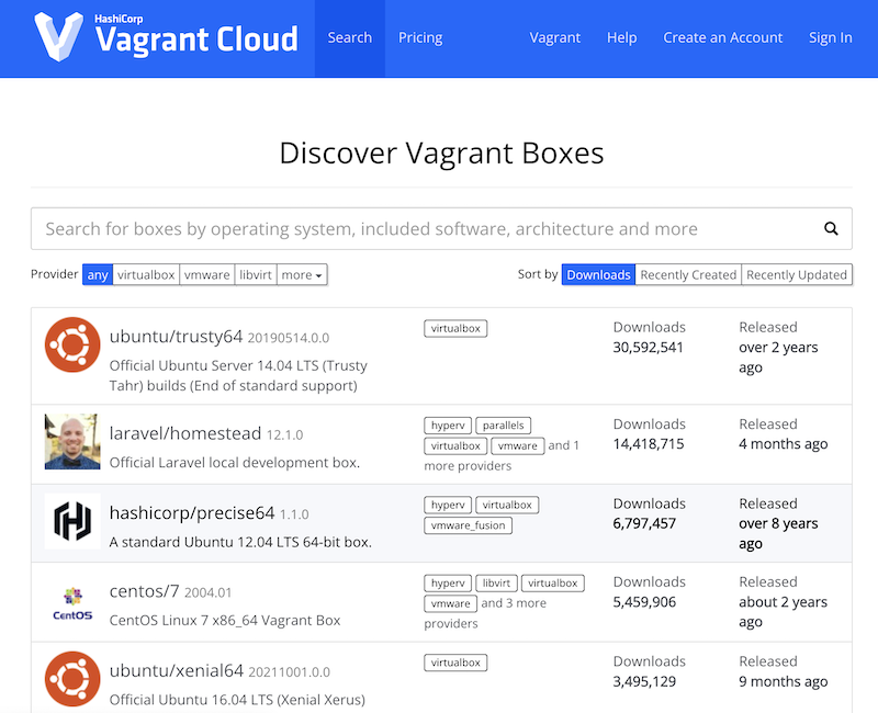 Vagrant Cloud screenshot