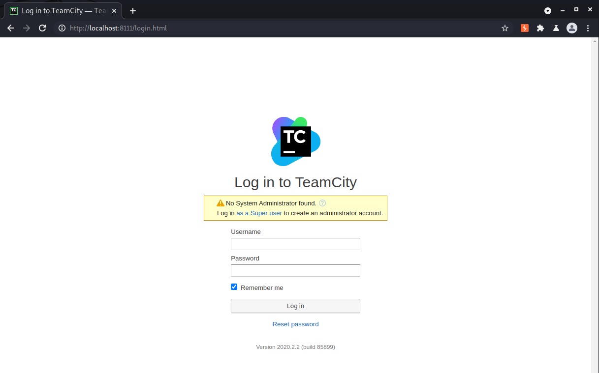TeamCity login page