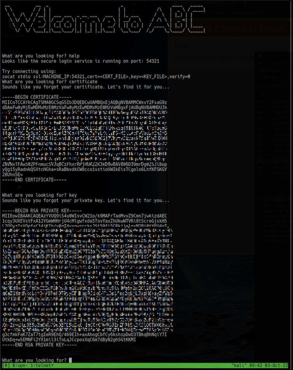 Retrieving certificate and key files from the service on port 9009