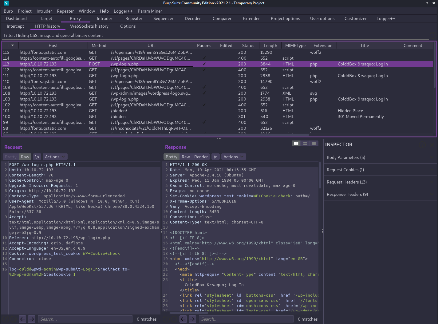 Login request in Burp