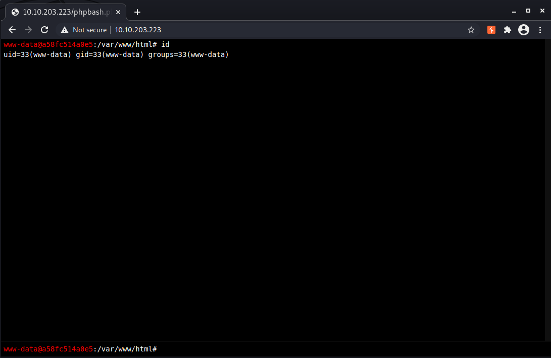 PHPbash running on the target