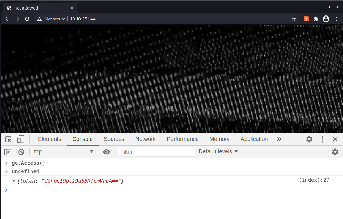 Running getAccess() in the browser console returns an encoded access token.
