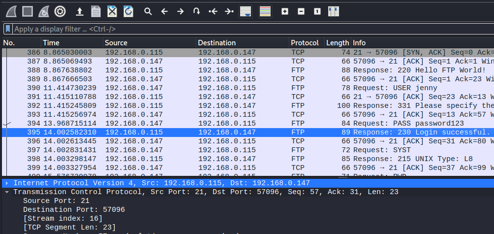 Examine the FTP stream to find the password
