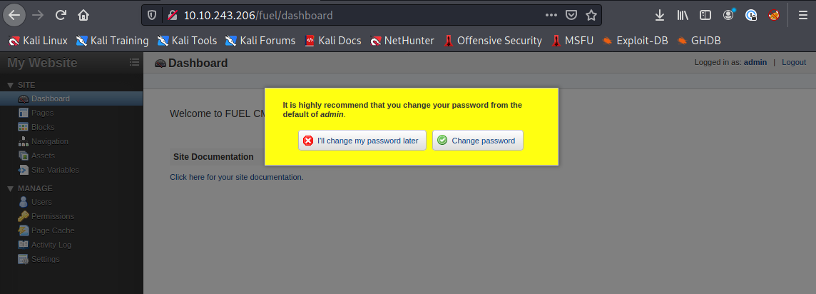 Default admin creds exposed