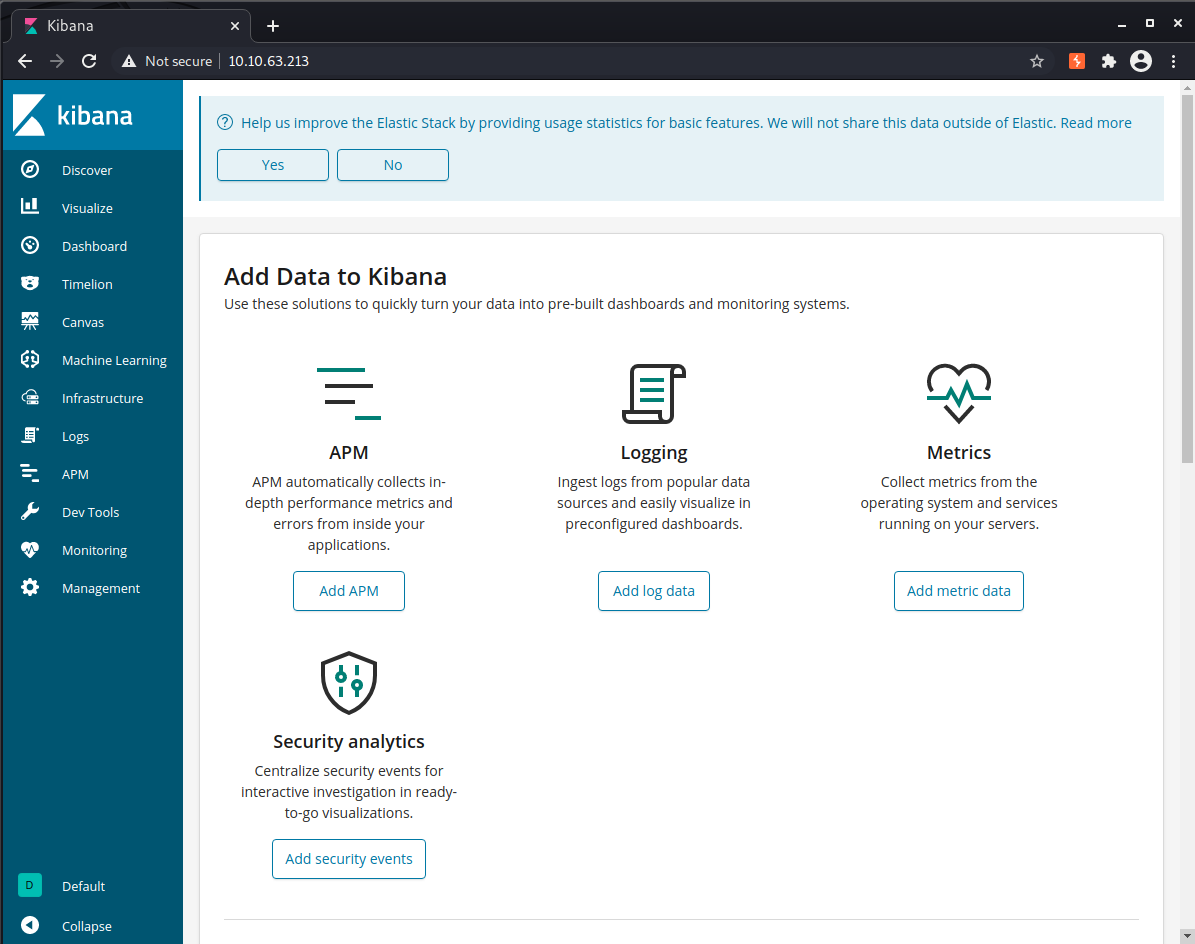 Kibana is running on port 5601