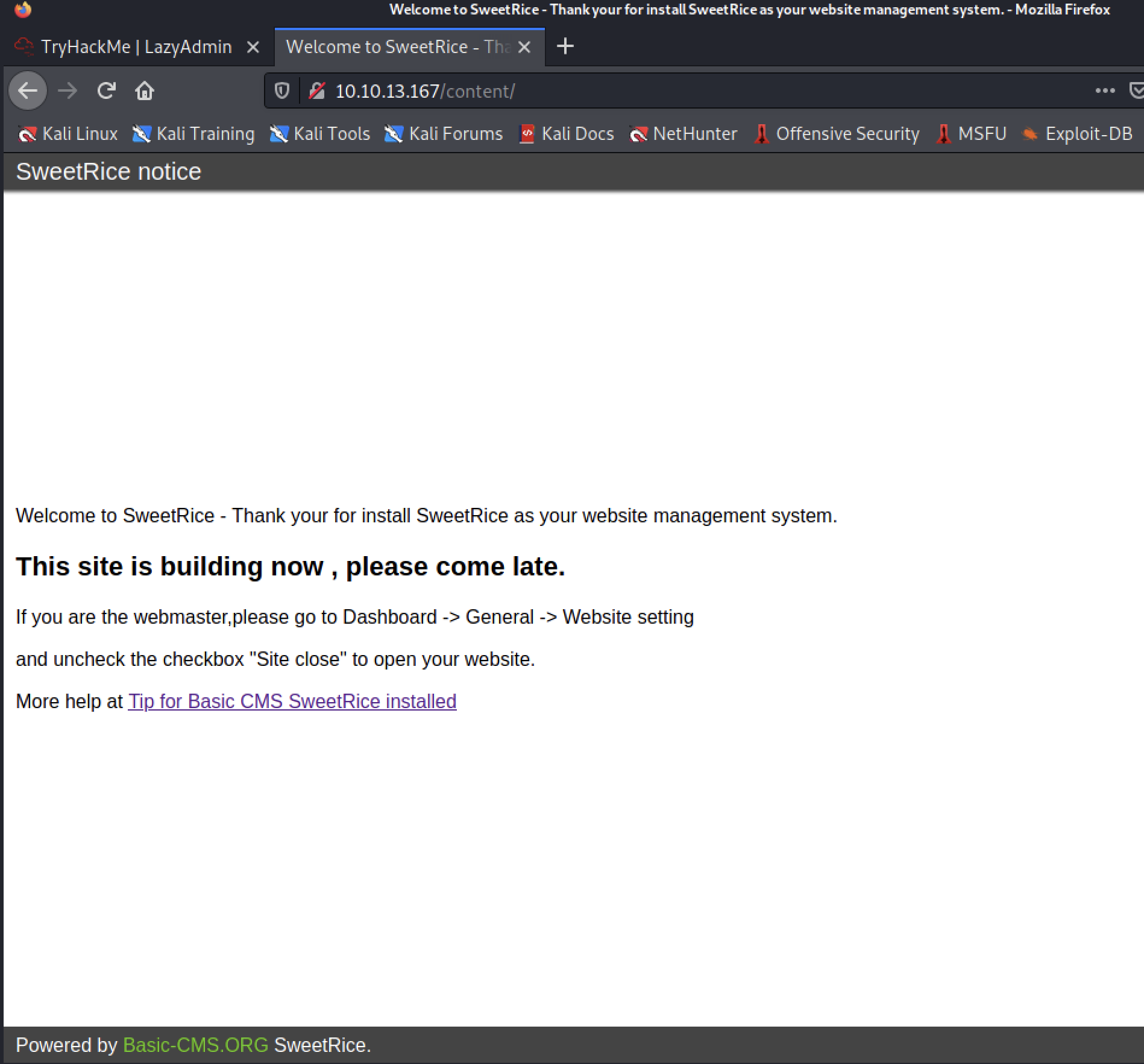 SweetRice CMS Default Page