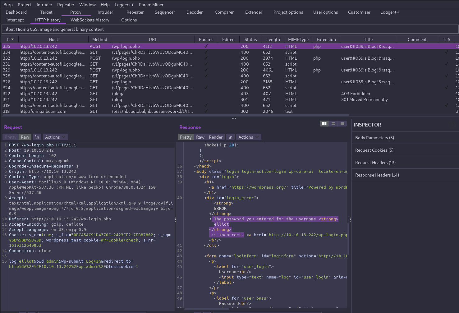 Examine traffic in Burp Suite