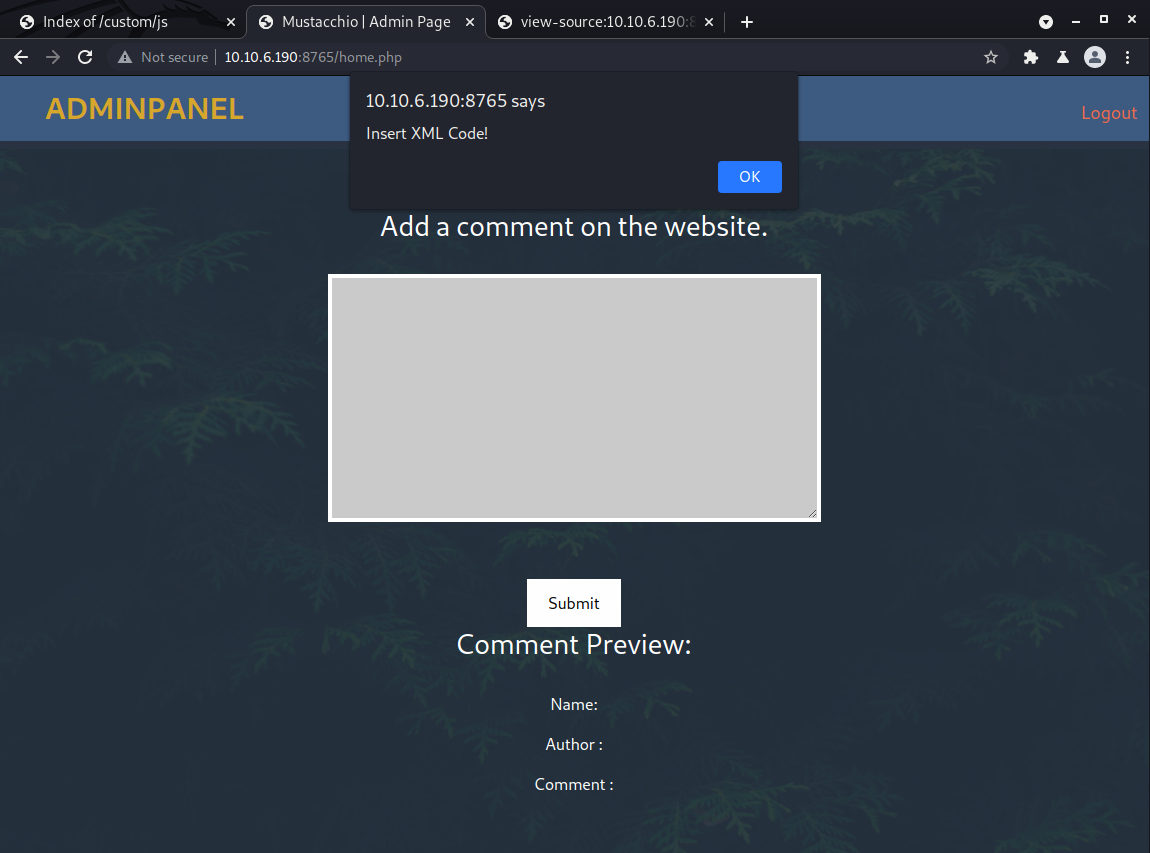 Admin Panel - XML Error