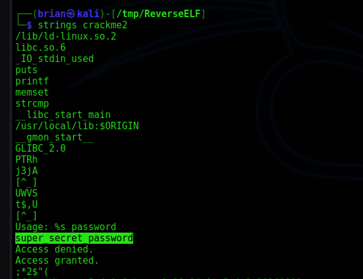 running strings on crackme2