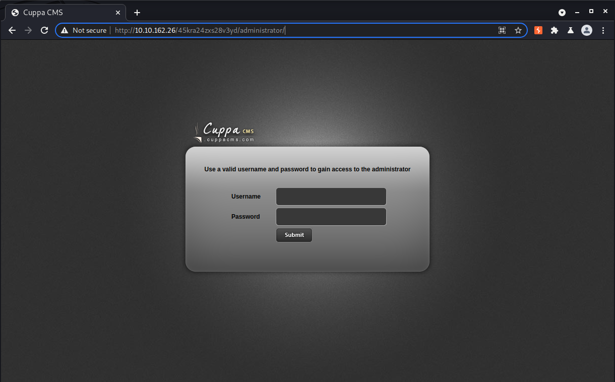 Cuppa CMS Login page