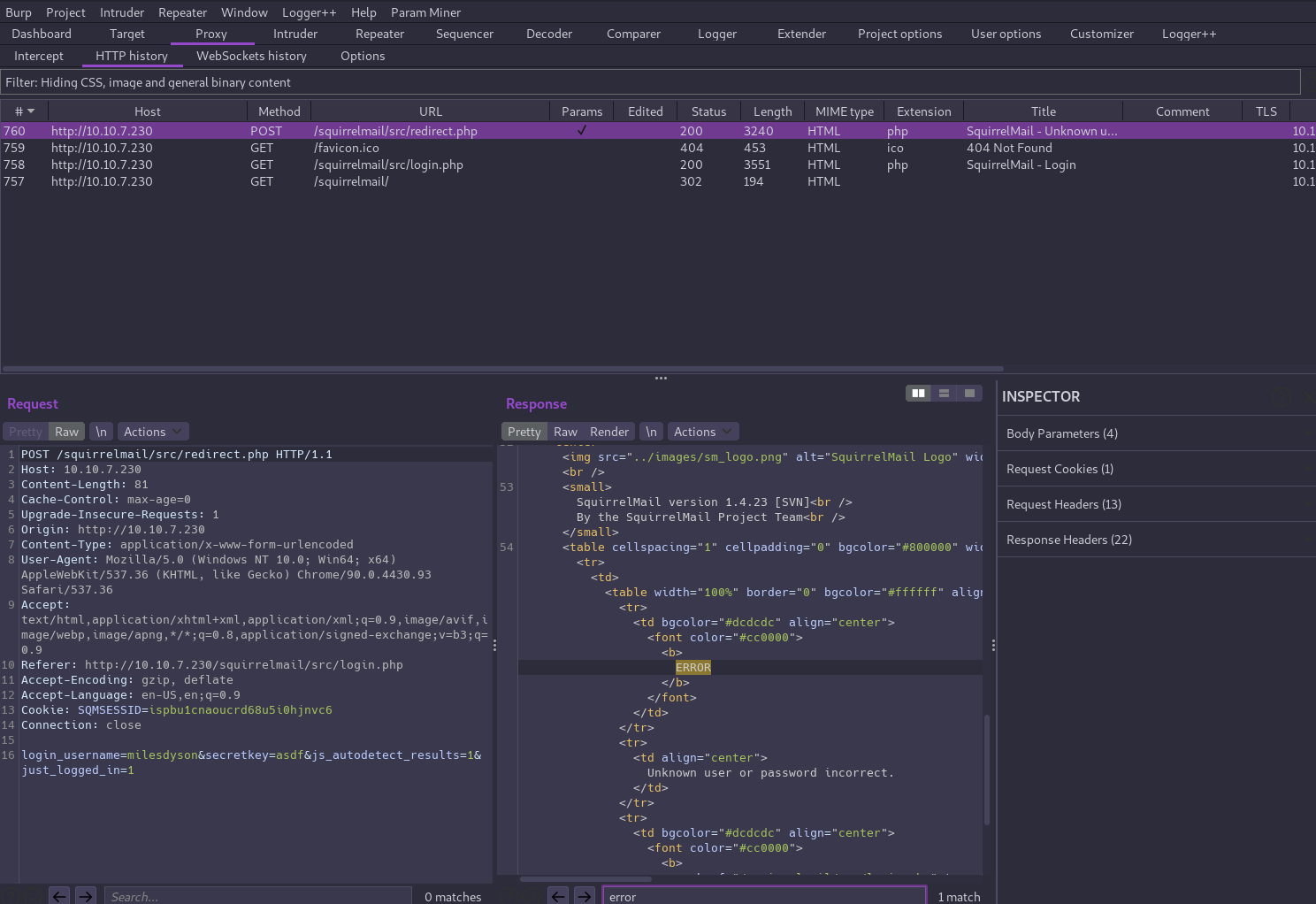 SquirrelMail authentication request in Burp