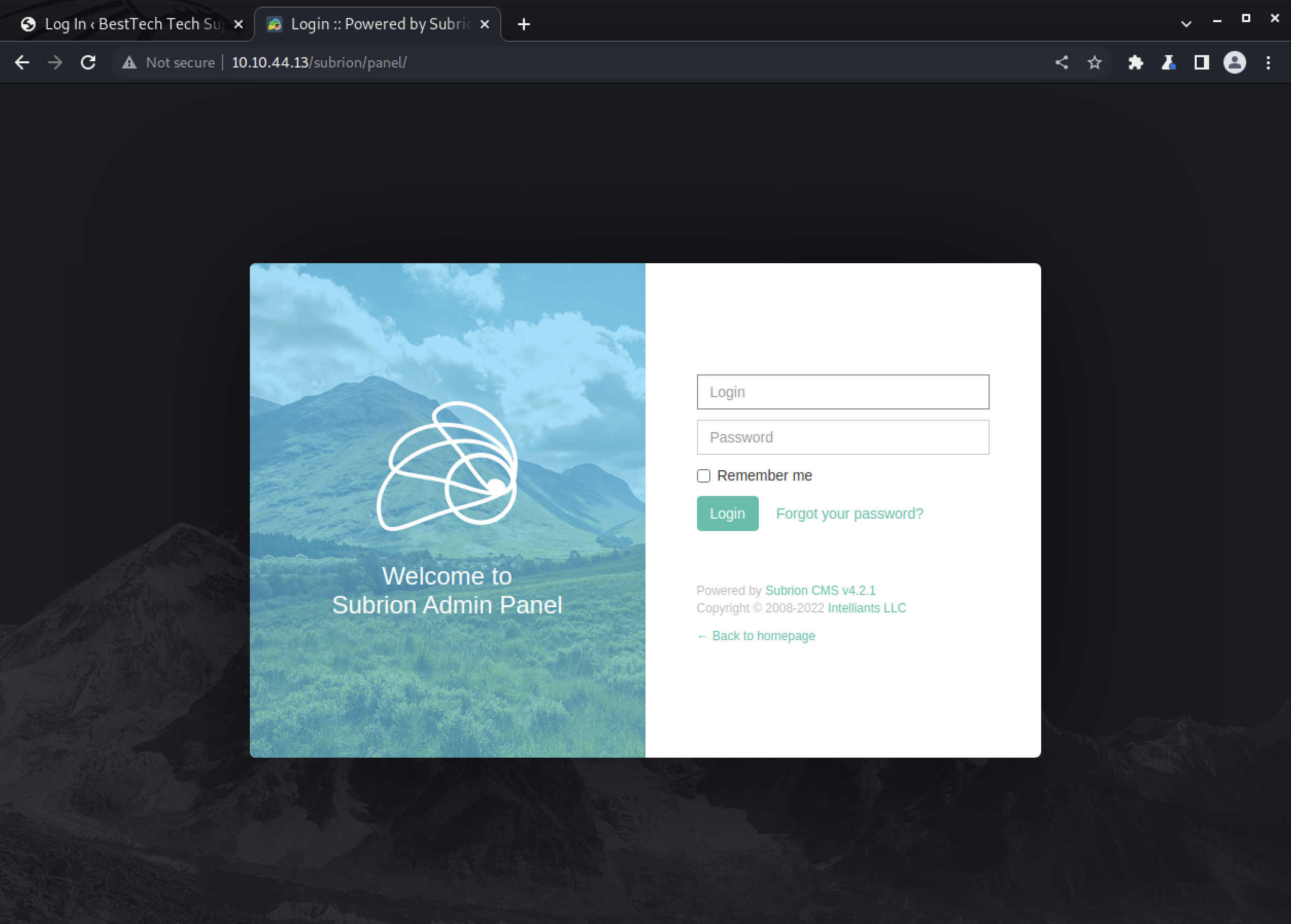 Subrion CMS login form