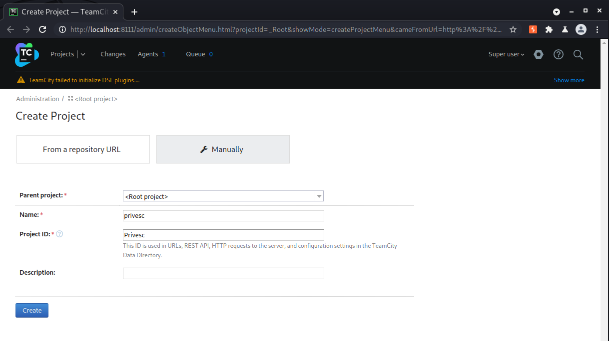 TeamCity - create project